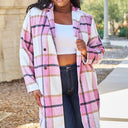 Double Take Plaid Button Up Lapel Collar Coat