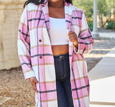Double Take Plaid Button Up Lapel Collar Coat
