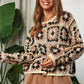 Crochet Patchwork Round Neck Pullover Sweater Top Sweater   