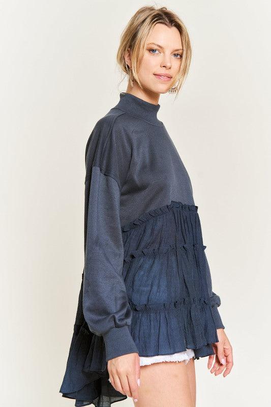 Cozy Chic- Mock Neck Tunic Knit Top - Three Mad Hatters Mercantile 