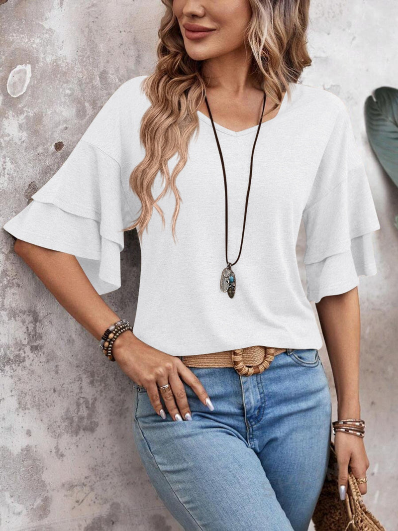 V-Neck Half Sleeve Blouse Womens Tops   