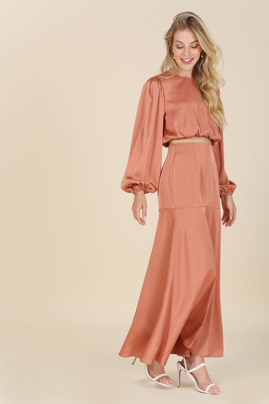 Dressed up satin two-piece mermaid dress set Maxi Dress   