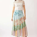 Davi & Dani Floral Mesh Mock Neck Short Sleeve Top