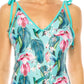 ONE PIECE BATHING SUIT FLORAL PRINT SHOULER TOP TI  Turquoise S 