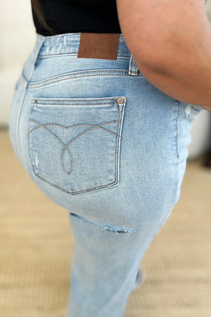 Judy Blue Full Size High Waist Distressed Straight Jeans - Three Mad Hatters Mercantile 