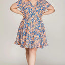 She + Sky Ruffled Hem Printed Surplice Kimono Sleeve Mini Dress Plus Size