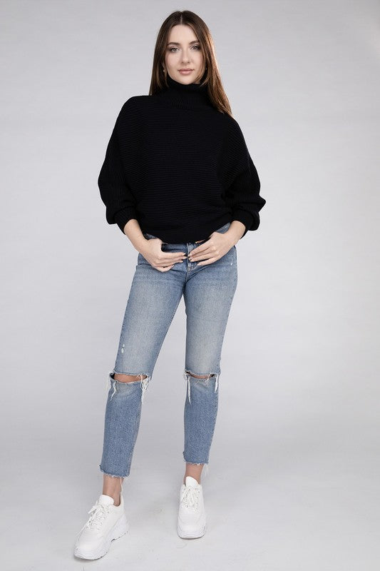 Viscose Dolman Sleeve Turtleneck Sweater Long Sleeve Blouse   