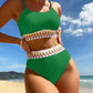 Scoop Neck Spaghetti Strap Two-Piece Swim Set  Green S 