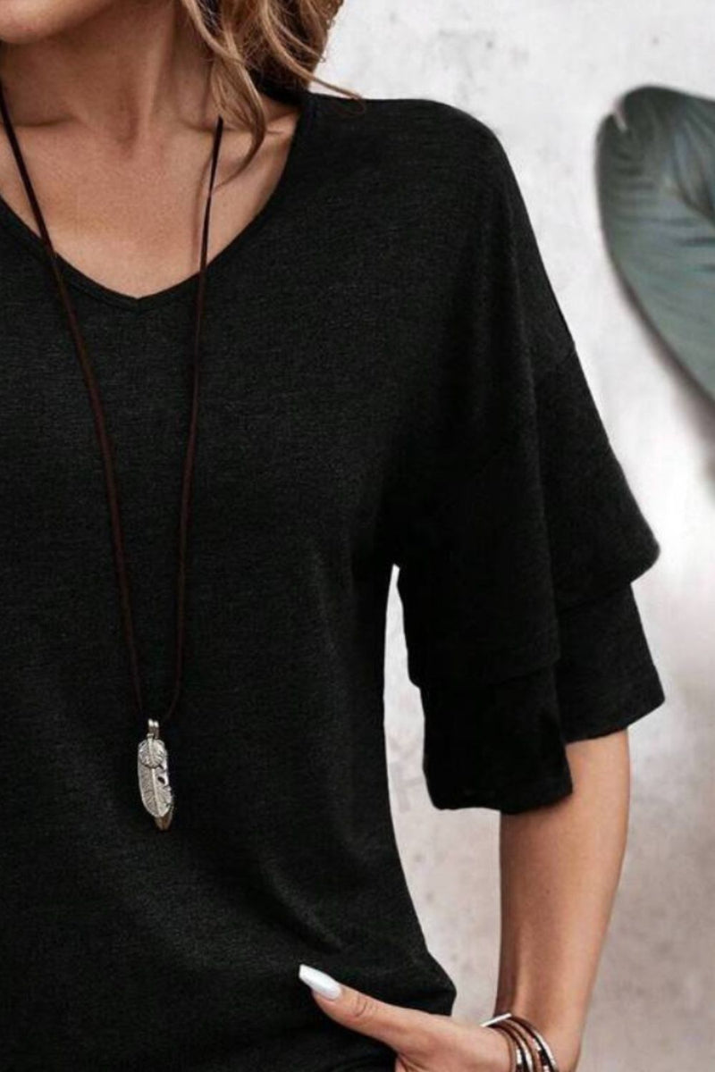 V-Neck Half Sleeve Blouse Womens Tops   