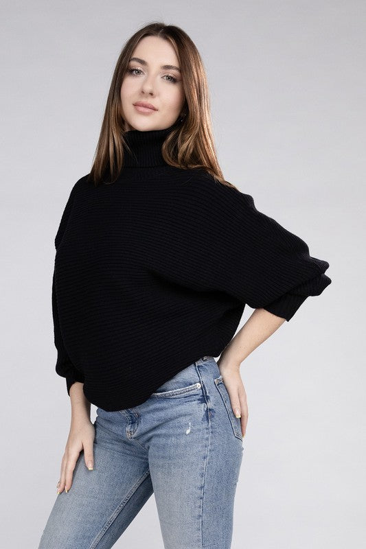 Viscose Dolman Sleeve Turtleneck Sweater Long Sleeve Blouse   