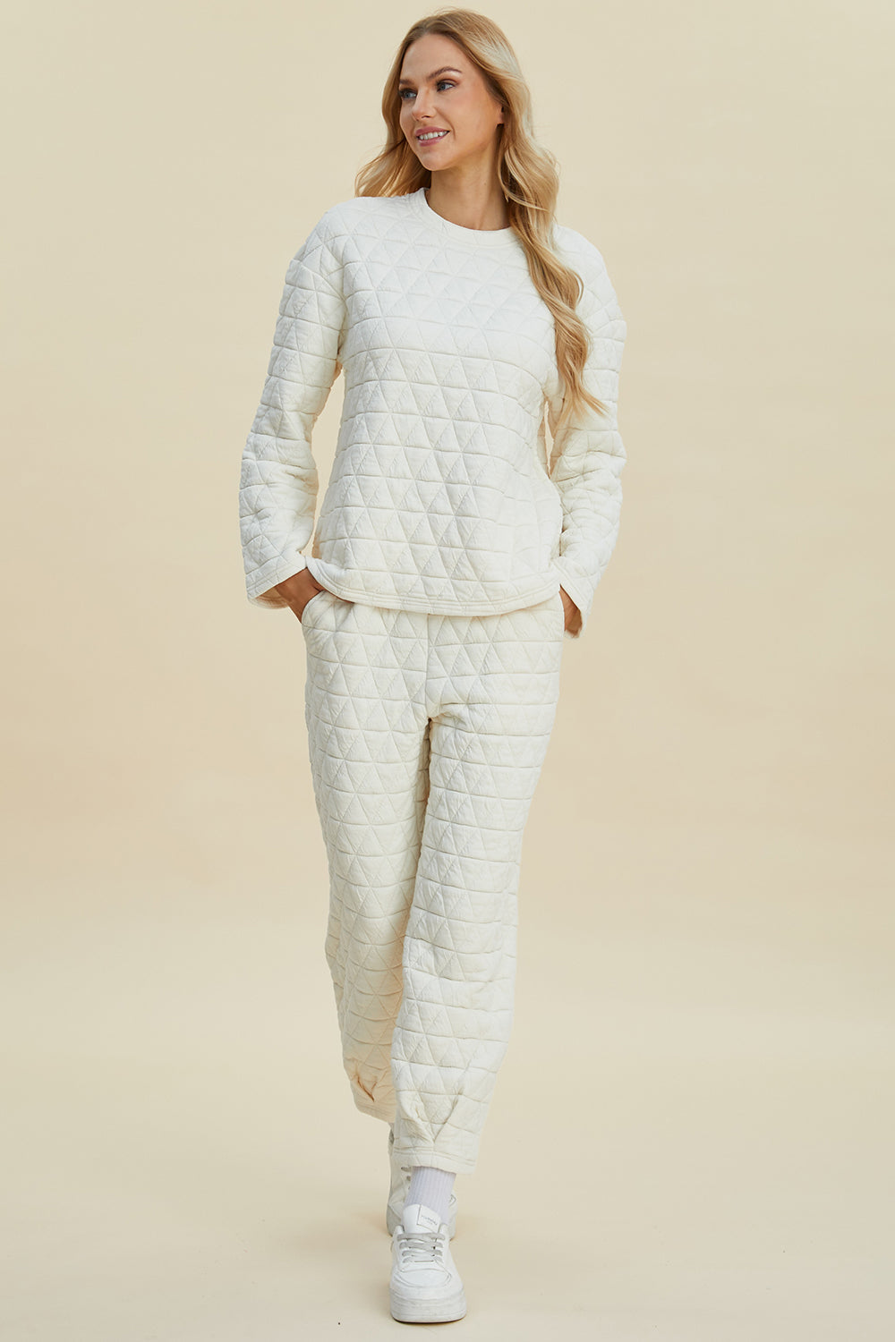 Double Take Textured Long Sleeve Top and Pants Set Lounge Set