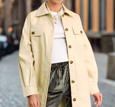 Davi & Dani Faux Leather Button Up Jacket with Chest Pockets