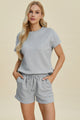 Double Take Full Size Texture Short Sleeve Top and Shorts Set Womens Tops Gray S 