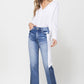 Super HIgh RIse Straight W/Side Blocking Panel Straight Leg Jeans   