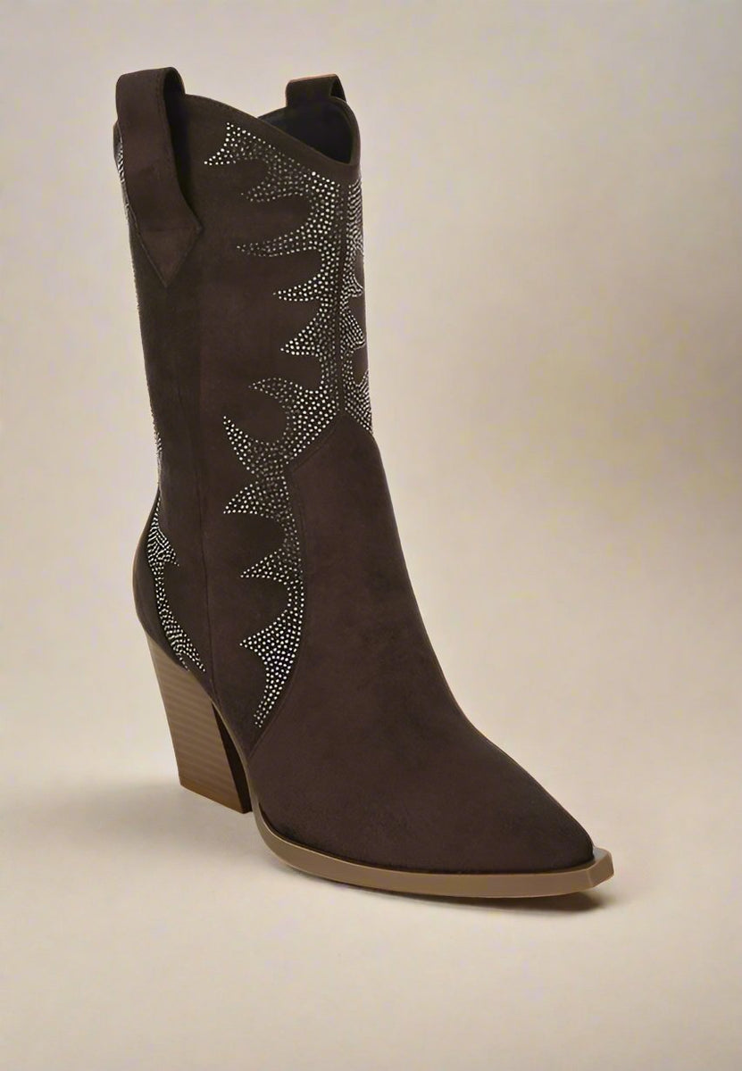 Rambler Rhinestones Embellished Calf Boots Rhinestones Embellished Calf Boots   