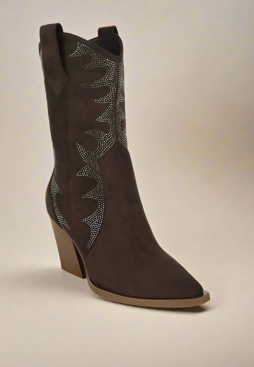 Rambler Rhinestones Embellished Calf Boots Rhinestones Embellished Calf Boots   