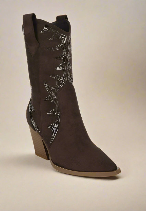 Rambler Rhinestones Embellished Calf Boots Rhinestones Embellished Calf Boots   