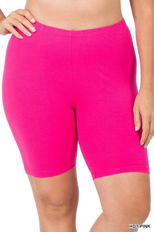 Plus Premium Cotton Biker Shorts Biker Shorts HOT PINK 1X 