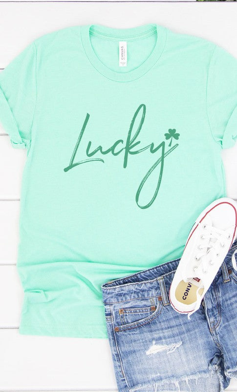 Retro Lucky Graphic Tee Womens Graphic T-shirt Mint S 