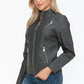 Snobbish Faux Leather Zip Up Mock Neck Jacket Womens Jacket