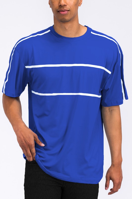 ROUND NECK TAPE STRIPE TSHIRT Mens T-shirt SKY S 