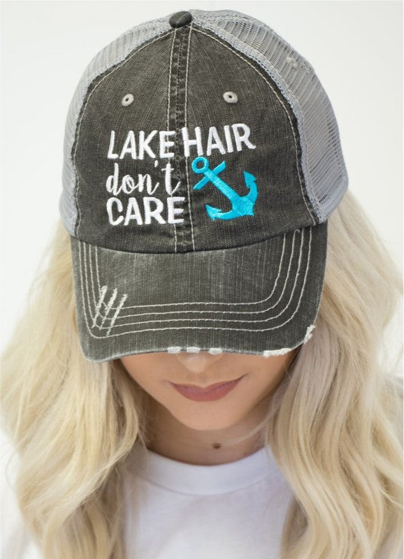 Lake Hair Don't Care Anchor Trucker Hat Cap Blue Anchor OS 