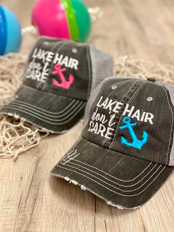 Lake Hair Don't Care Anchor Trucker Hat Cap   