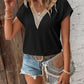 Eyelet V-Neck Short Sleeve Blouse Womens Blouse Black S 