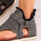 Studded Raw Hem Flat Sandals Womens Sandals   