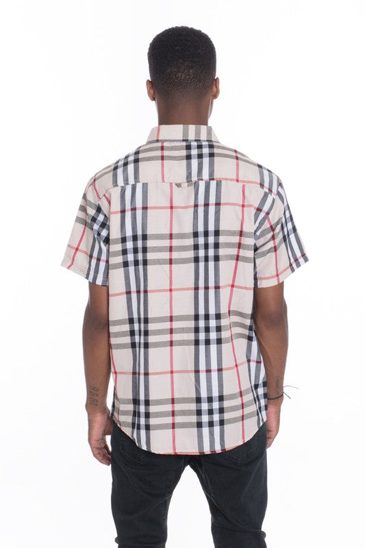 Weiv Men's Casual Short Sleeve Checker Shirts Mens Short Sleeve Shirt   