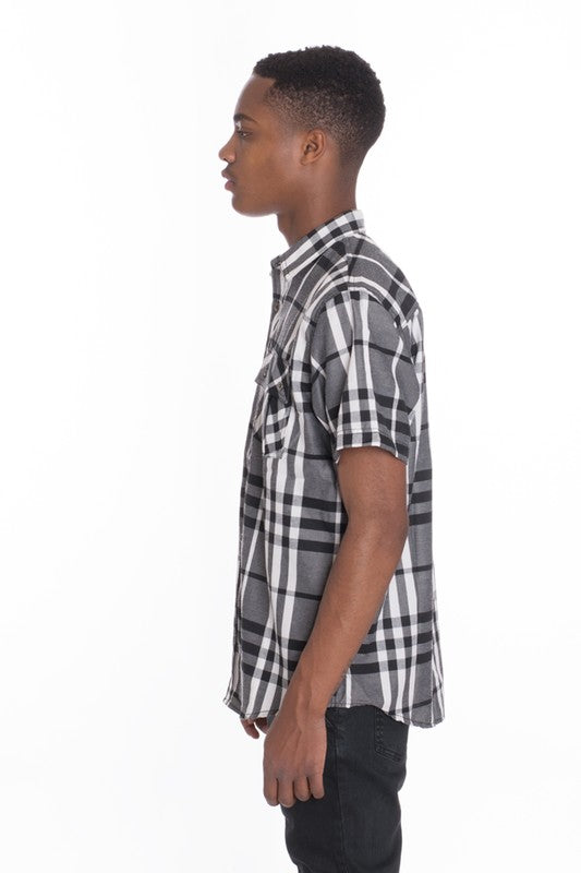 Weiv Men's Casual Short Sleeve Checker Shirts    