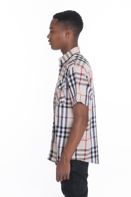 Weiv Men's Casual Short Sleeve Checker Shirts Mens Short Sleeve Shirt   