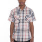 Weiv Men's Casual Short Sleeve Checker Shirts Mens Short Sleeve Shirt BEIGE XL 