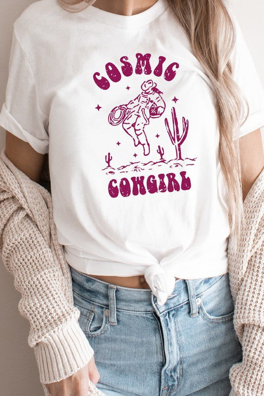 Cosmic Cowgirl Graphic Tee Womens Graphic T-shirt White S 