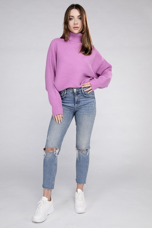 Viscose Dolman Sleeve Turtleneck Sweater Long Sleeve Blouse   