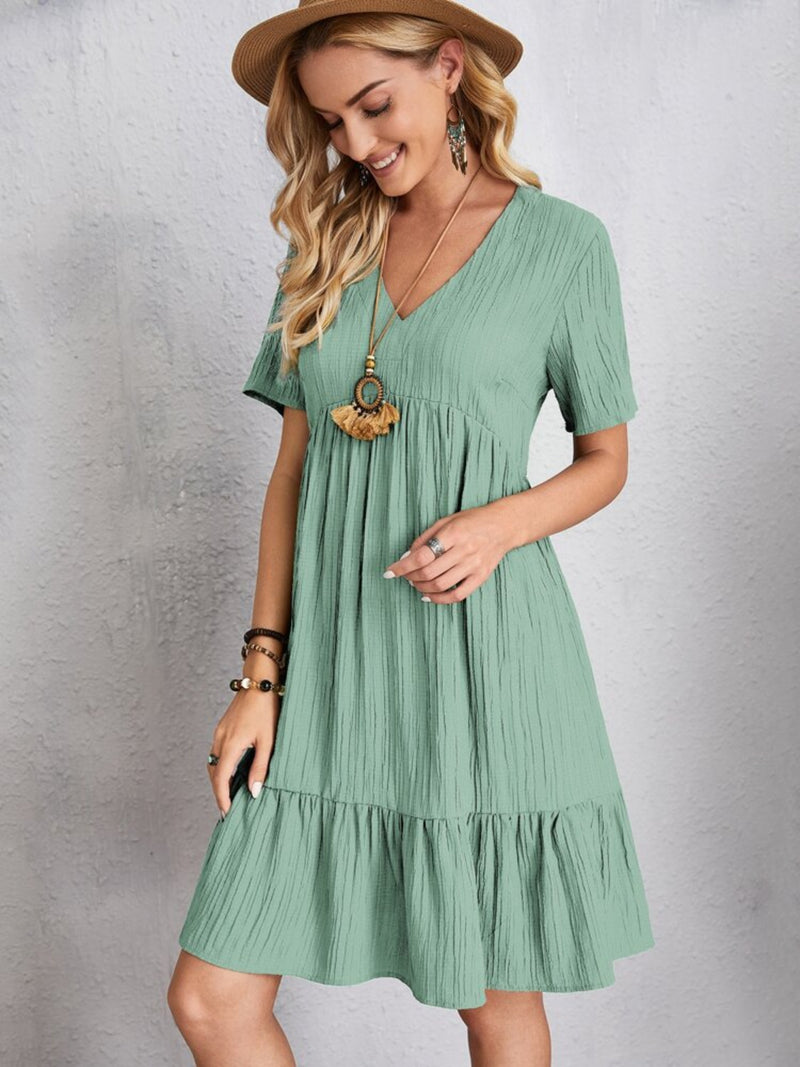 Full Size V-Neck Short Sleeve Dress    