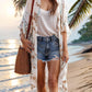 Printed Open Front Cover-Up  Ivory One Size 