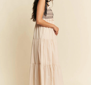 Davi & Dani Multi Contrast Smocked Bodice & Black Tie Straps