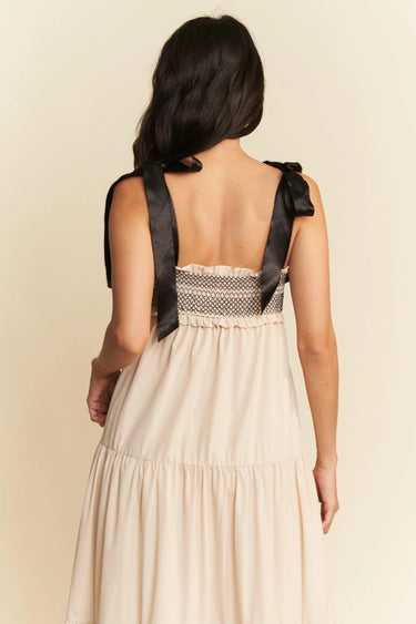 Davi & Dani Multi Contrast Smocked Bodice & Black Tie Straps