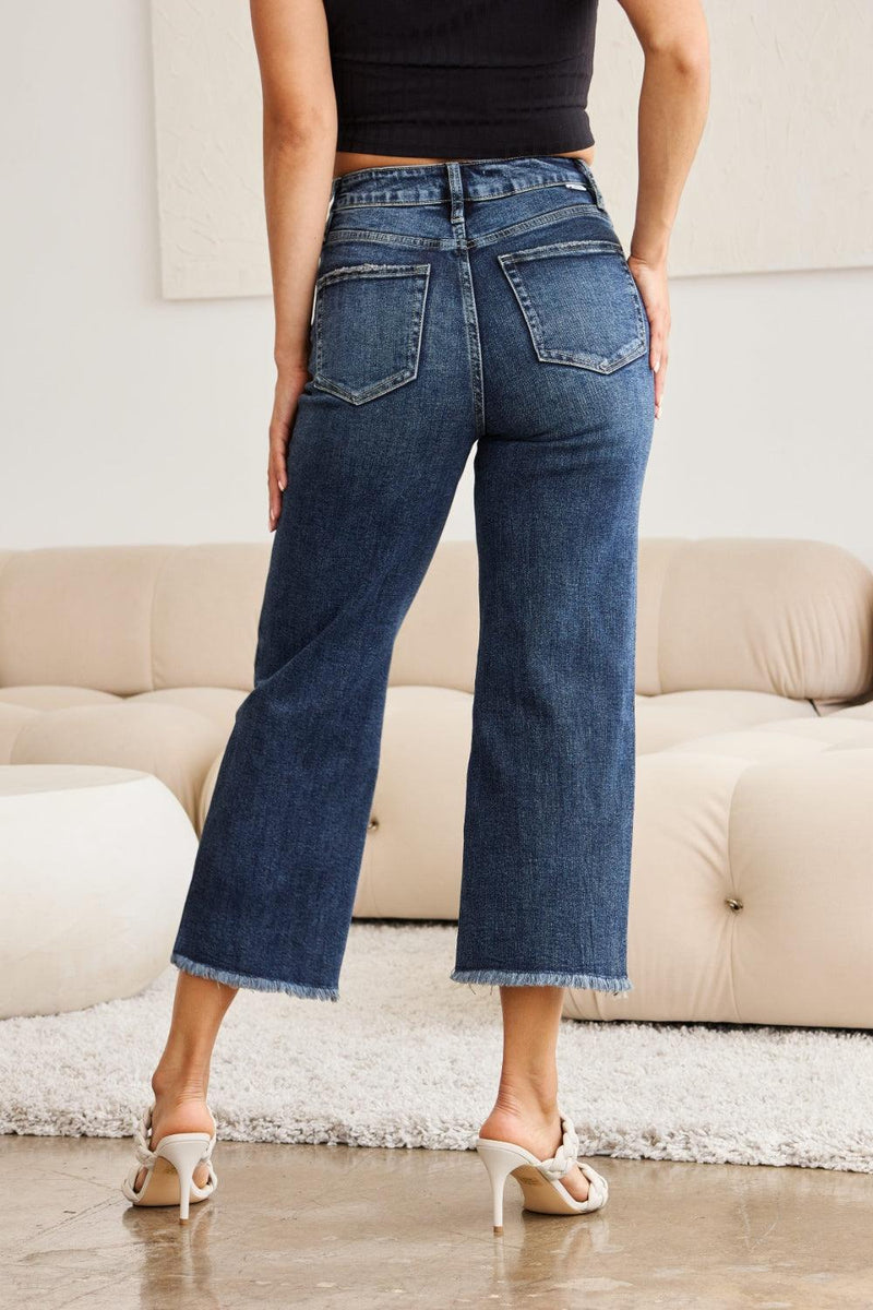 RFM Tummy Control High Waist Raw Hem Jeans - Three Mad Hatters Mercantile 
