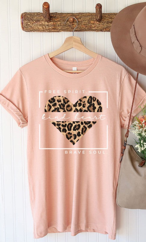 Free Spirit Leopard Heart Graphic Tee PLUS  Heather Peach XXL 