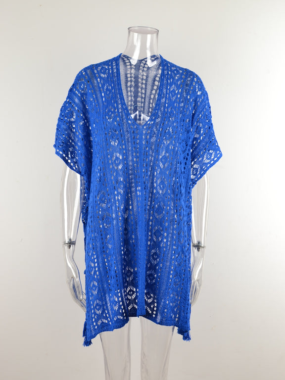 Cutout V-Neck Cover-Up with Tassel    