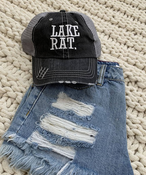 Lake Rat Embroidered Trucker Hat cap Grey Mesh Trucker OS 