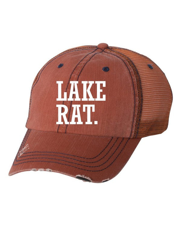 Lake Rat Embroidered Trucker Hat cap Orange Mesh OS 