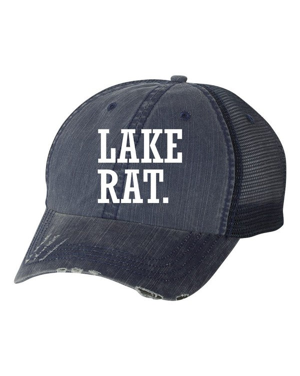 Lake Rat Embroidered Trucker Hat cap Navy Mesh Trucker OS 