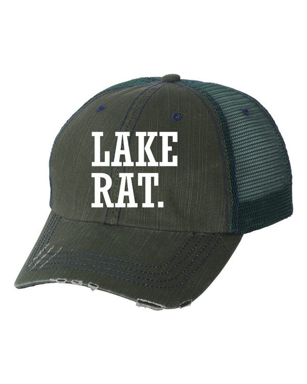 Lake Rat Embroidered Trucker Hat cap Green Mesh OS 