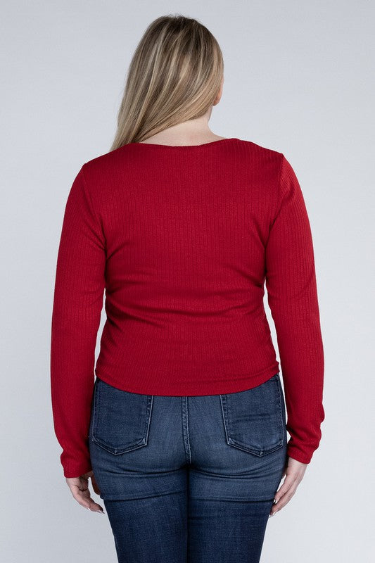 Plus Classic Ribbed Round Neck Long Sleeve Long Sleeve Shirt   