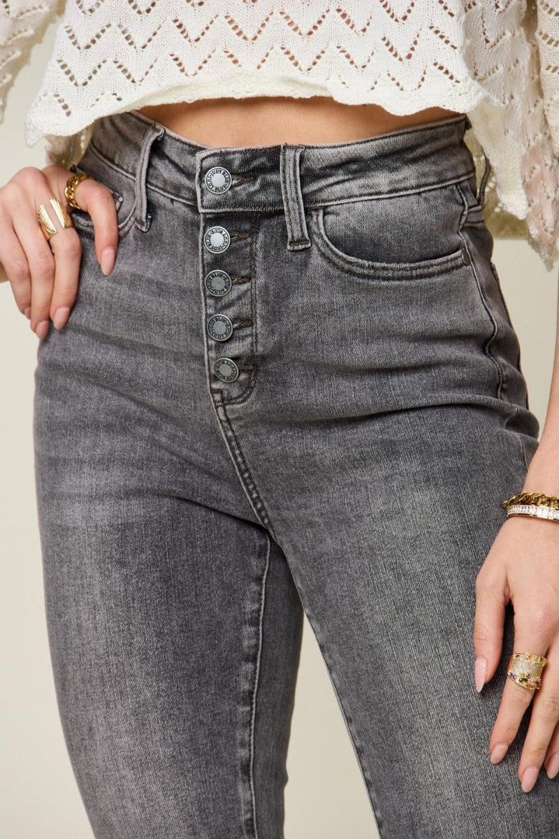Judy Blue Button Fly High Waist Cuffed Capris - Three Mad Hatters Mercantile 