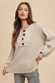 Annie Wear Half Button Ribbed Hem Sweater Womens Sweater Oatmeal S