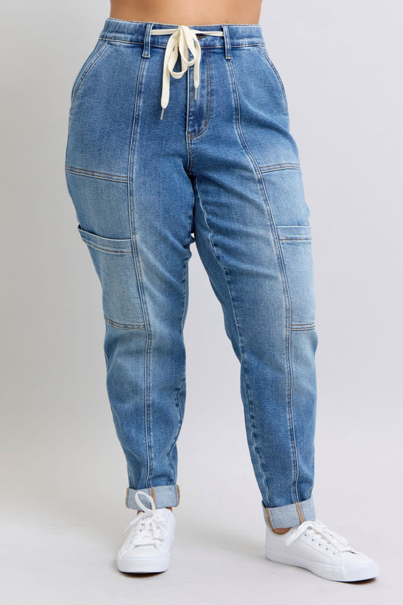 Judy Blue High Rise Cuffed Cargo Denim Jogger Womens Joggers